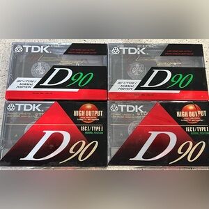 TDK Cassette Tapes D90 IEC1 Type 1 Lot of 4 Factory SEALED 2 are high output
